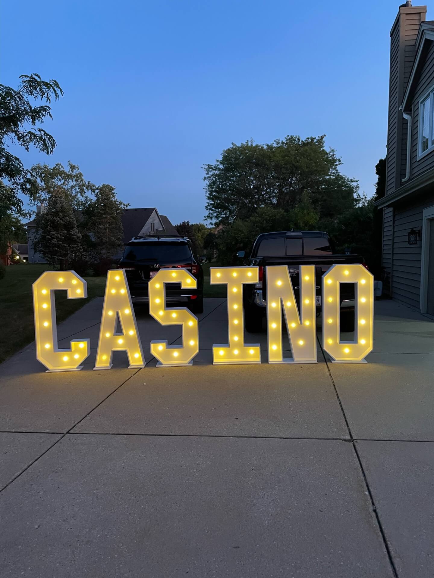 Word Casino Spelt out in white Marquee Letters