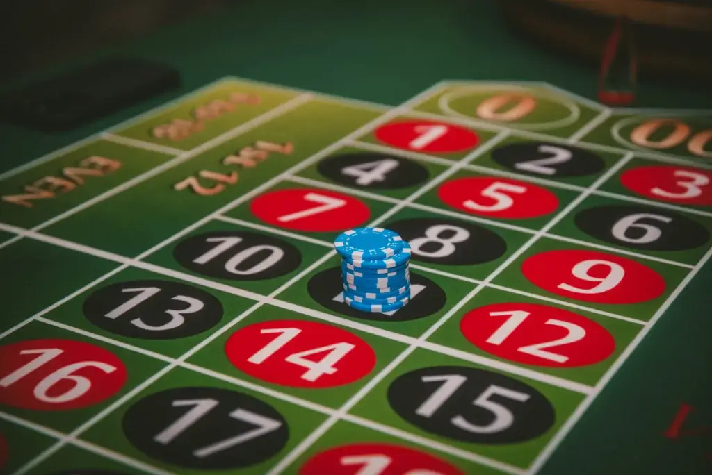 Roulette Table With Blue Chips at a casino party