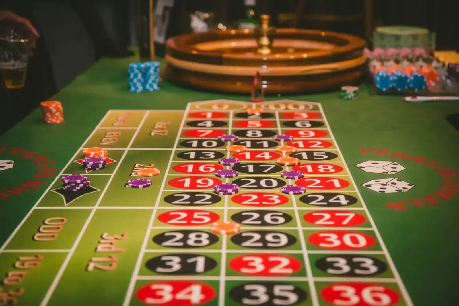 BAB_0883 Roulette wheel and table setup for casino games at a party
